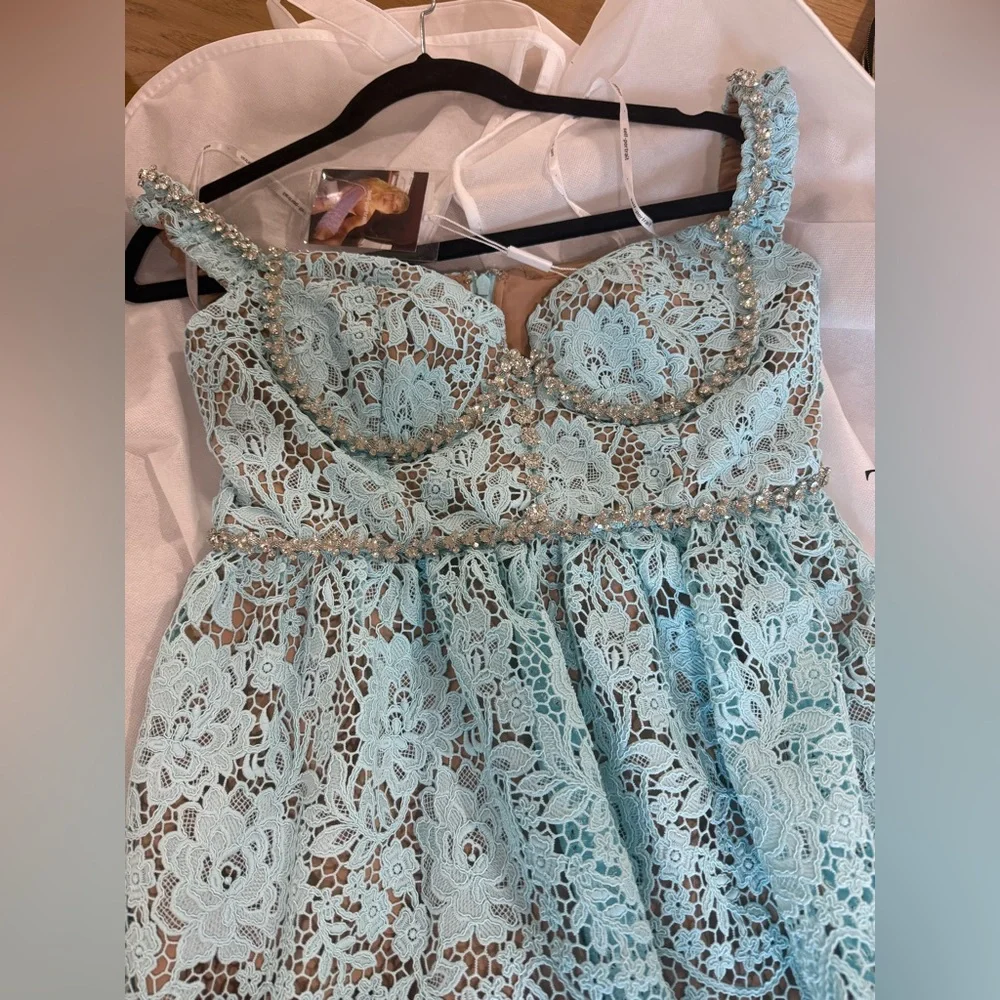Self-Portrait Light Blue Lace A-Line Skirt - Picture 6 of 6
